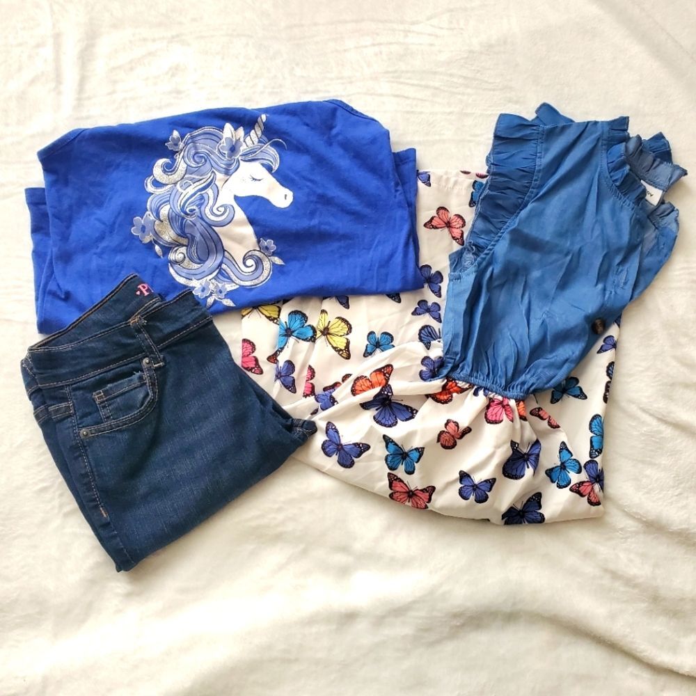 Children's Place Denim Jean Pants Racer Back Tank Top Midi Dress Blue Size 10/12